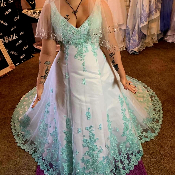 teal and white lace dress Dresses | Elegant White And Teal Lace Gown